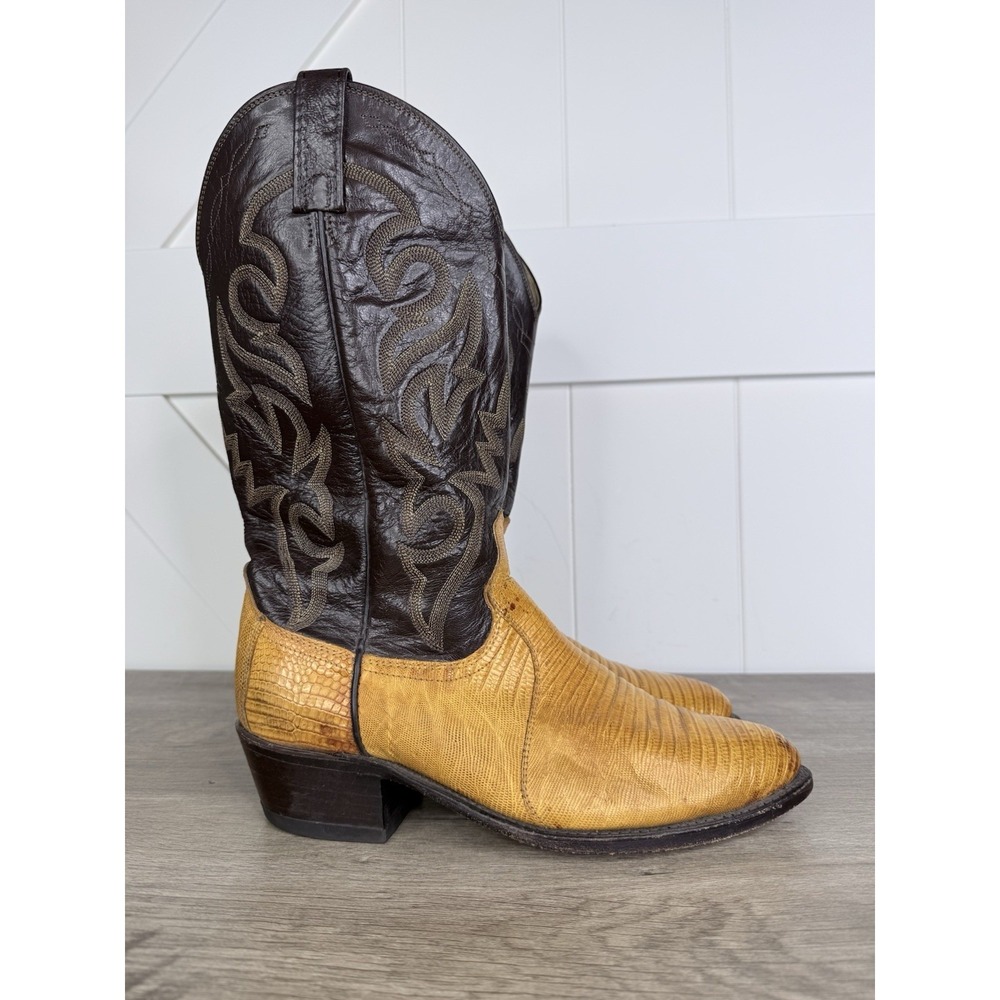Dan Post Vintage Two Tone Teju Lizard Western‎ Cowboy Boots Mens 8.5 EW